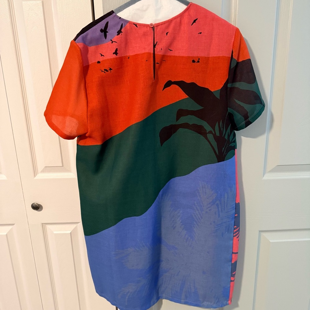 NEW ANTHROPOLOGIE: Safari Colorblock Print Shift Dress-Coral, Green, Blue, Black - Picture 4 of 9